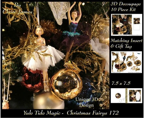 Yule Tide Magic - Christmas Fairy - 3D Decoupage kit + Insert & Gift Tag