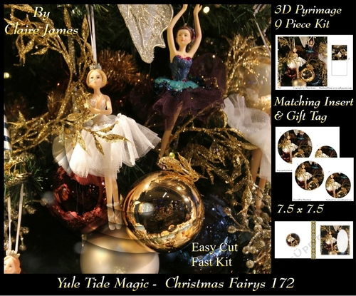 Yule Tide Magic - Christmas Fairy - 3D Pyramid/pyrimage + Insert & Gift Tag