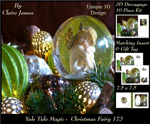 Yule Tide Magic - Christmas Fairy - 3D Decoupage kit + Insert & Gift Tag
