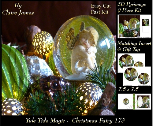 Yule Tide Magic - Christmas Fairy - 3D Pyramid/pyrimage + Insert & Gift Tag