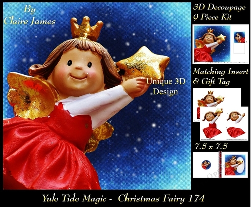 Yule Tide Magic - Christmas Fairy - 3D Decoupage kit + Insert & Gift Tag