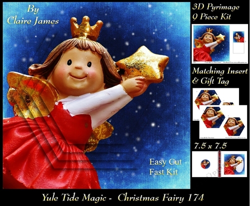 Yule Tide Magic - Christmas Fairy - 3D Pyramid/pyrimage + Insert & Gift Tag