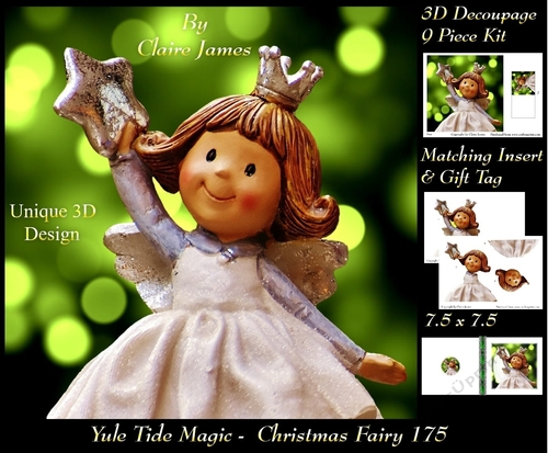 Yule Tide Magic - Christmas Fairy - 3D Decoupage kit + Insert & Gift Tag