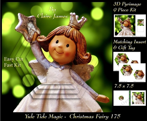Yule Tide Magic - Christmas Fairy - 3D Pyramid/pyrimage + Insert & Gift Tag