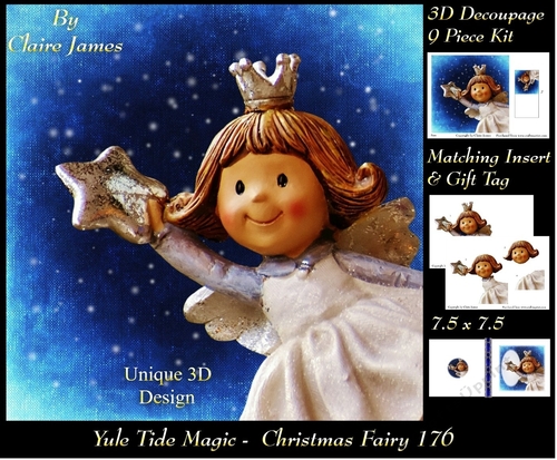 Yule Tide Magic - Christmas Fairy - 3D Decoupage kit + Insert & Gift Tag