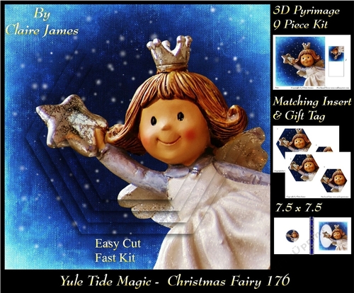 Yule Tide Magic - Christmas Fairy - 3D Pyramid/pyrimage + Insert & Gift Tag