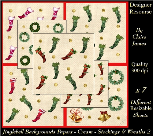 Jingle Bell Decorative Background Papers - Stockings & Wreaths 2 Cream 