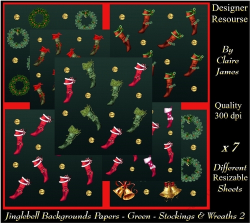 Jingle Bell Decorative Background Papers - Stockings & Wreaths 2 Green