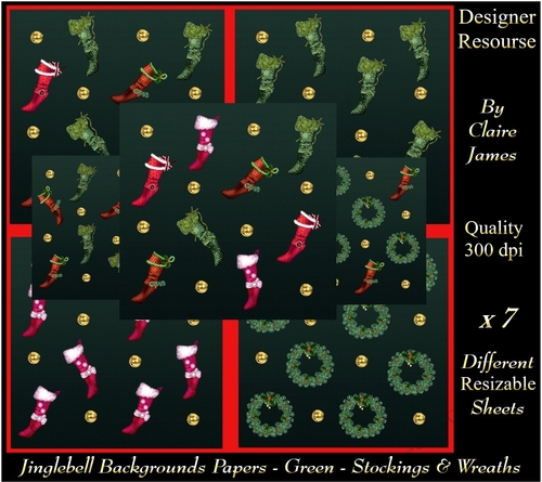 Jingle Bell Decorative Background Papers - Stockings & Wreaths Green