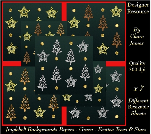 Jingle Bell Decorative Background Papers - Trees & Stars Green