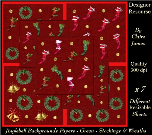 Jingle Bell Decorative Background Papers - Stockings & Wreaths Red