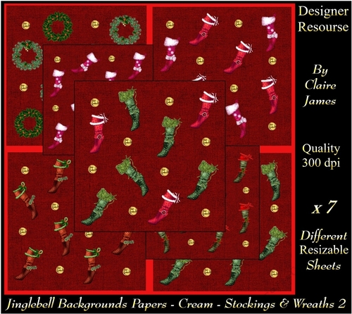 Jingle Bell Decorative Background Papers - Stockings & Wreaths 2 Red