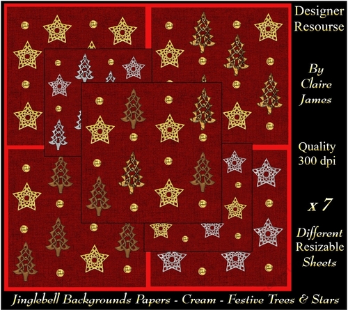 Jingle Bell Decorative Background Papers - Stars & Trees Red