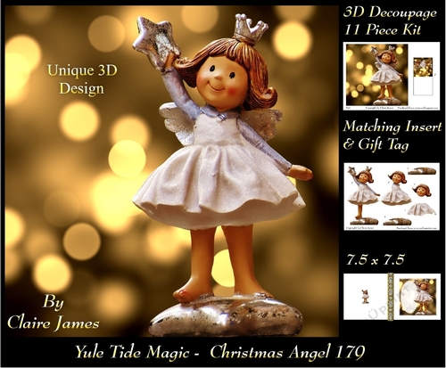 Yule Tide Magic - Christmas Fairy - 3D Decoupage kit + Insert & Gift Tag