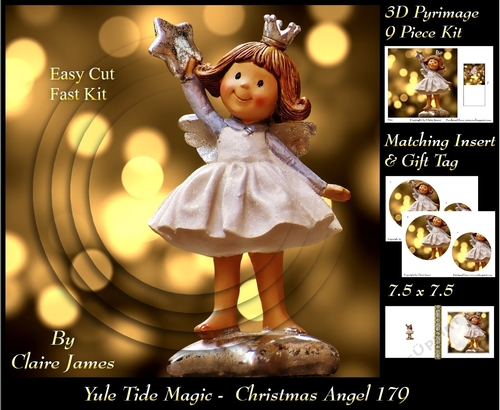 Yule Tide Magic - Christmas Fairy - 3D Pyramid/pyrimage + Insert & Gift Tag