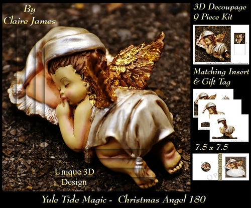 Yule Tide Magic - Christmas Angel - 3D Decoupage kit + Insert & Gift Tag