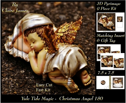 Yule Tide Magic - Christmas Angel - 3D Pyramid/pyrimage + Insert & Gift Tag