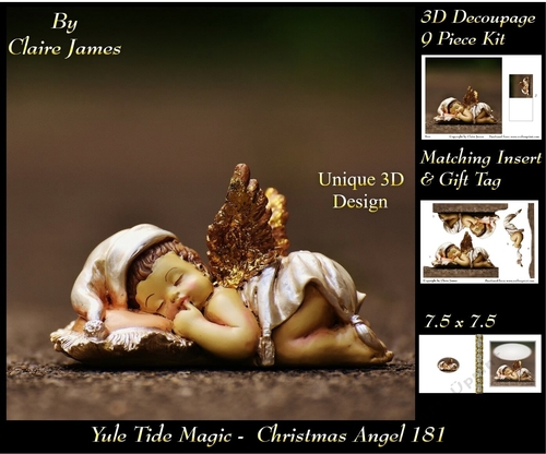 Yule Tide Magic - Christmas Angel - 3D Decoupage kit + Insert & Gift Tag