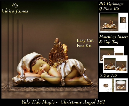 Yule Tide Magic - Christmas Angel - 3D Pyramid/pyrimage + Insert & Gift Tag