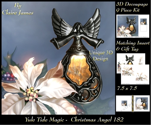 Yule Tide Magic - Christmas Angel - 3D Decoupage kit + Insert & Gift Tag