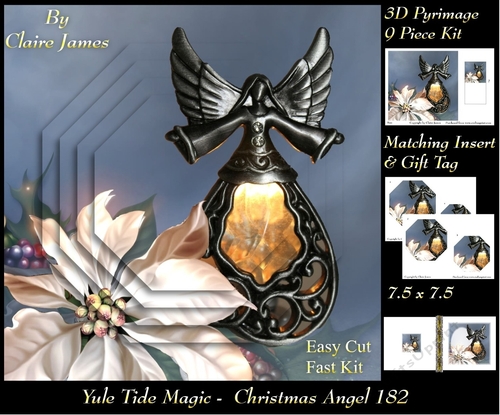 Yule Tide Magic - Christmas Angel - 3D Pyramid/pyrimage + Insert & Gift Tag