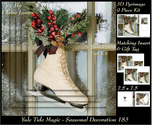 Yule Tide Magic - Christmas Decoration - 3D Pyramid/pyrimage + Insert & Gift Tag