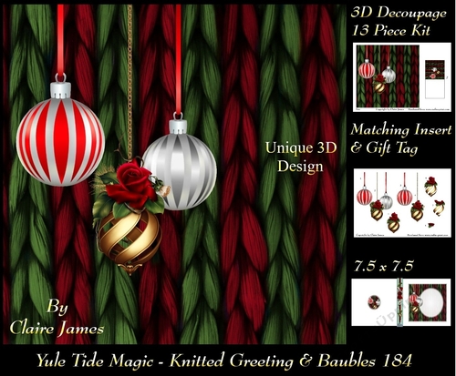 Yule Tide Magic - Knitted Christmas & Decoration - 3D Decoupage kit + Insert & Gift Tag