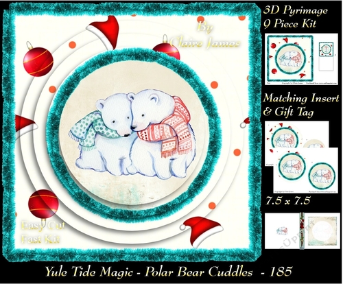 Yule Tide Magic - Polar Bear Cuddles - 3D Pyramid/pyrimage + Insert & Gift Tag