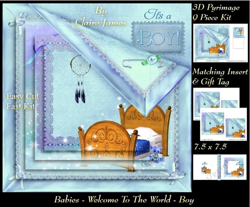 Welcome to the world - Baby Boy - 3D Pyramid/pyrimage + Insert & Gift Tag