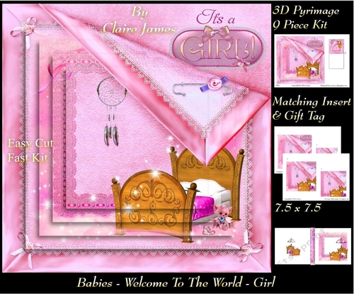 Welcome to the world - Baby Girl - 3D Pyramid/pyrimage + Insert & Gift Tag