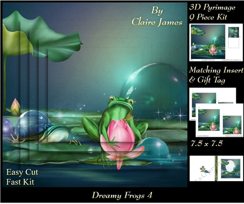 Dreamy Frogs 4 - 3D Pyramid/pyrimage + Insert & Gift Tag