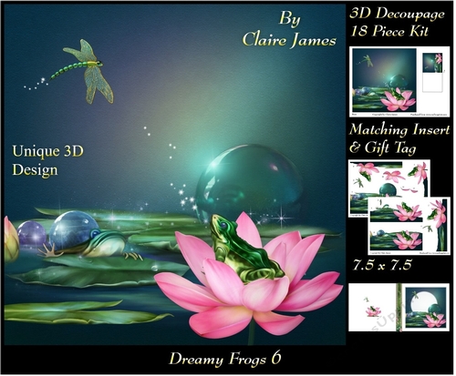 Dreamy Frogs 6 - 3D Decoupage kit + Insert & Gift Tag