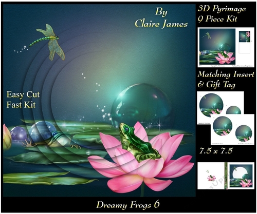 Dreamy Frogs 6 - 3D Pyramid/pyrimage + Insert & Gift Tag