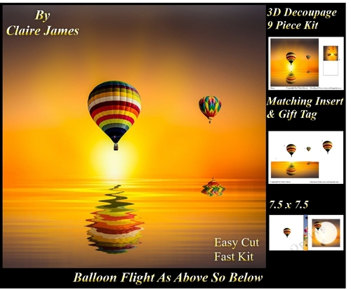 Hot Air Balloons - Balloon Flight as above so below - 3D Decoupage + Insert & Tag