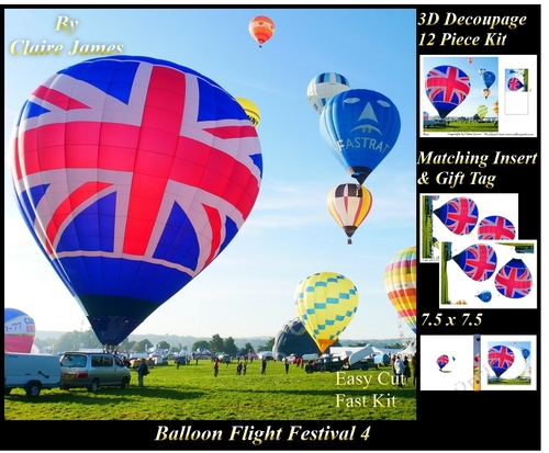 Hot Air Balloons - Balloon Flight festival4  - 3D Decoupage + Insert & Tag