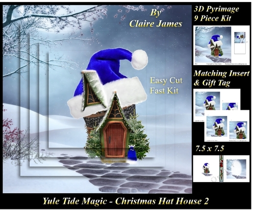 Yule Tide Magic - Christmas Hat House 2 - 3D Pyramid/pyrimage + Insert & Gift Tag