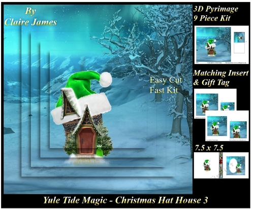 Yule Tide Magic - Christmas Hat House 3 - 3D Pyramid/pyrimage + Insert & Gift Tag