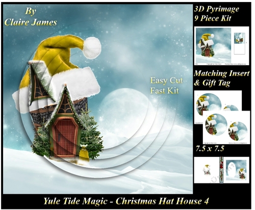 Yule Tide Magic - Christmas Hat House 4 - 3D Pyramid/pyrimage + Insert & Gift Tag