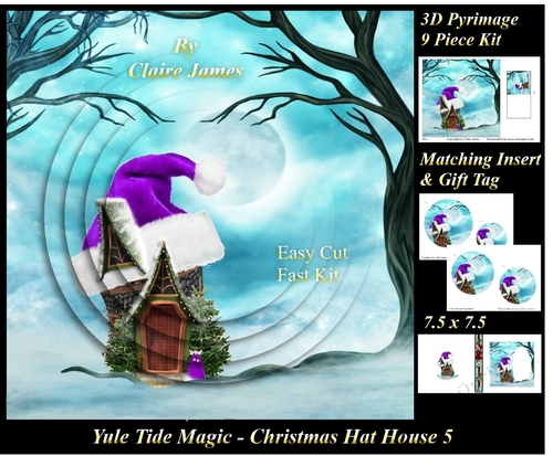 Yule Tide Magic - Christmas Hat House 5 - 3D Pyramid/pyrimage + Insert & Gift Tag