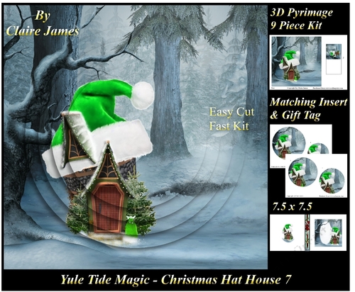 Yule Tide Magic - Christmas Hat House 7 - 3D Pyramid/pyrimage + Insert & Gift Tag