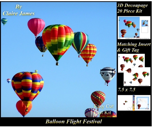 Hot Air Balloons - Balloon Flight Festival - 3D Decoupage + Insert & Tag