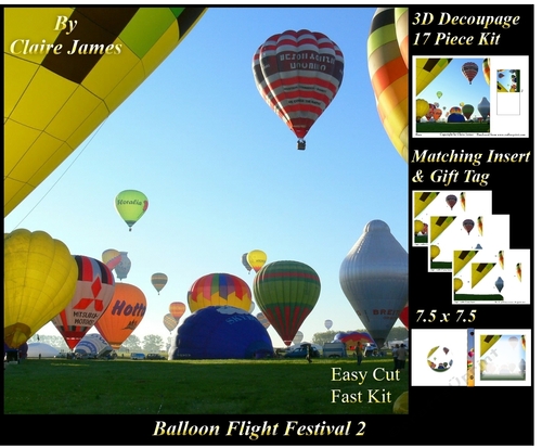 Hot Air Balloons - Balloon Flight Festival 2 - 3D Decoupage + Insert & Tag