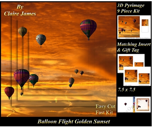 Hot Air Balloons - Balloon Flight Golden Sunset - Pyrimage/Pyramid + Insert & Tag