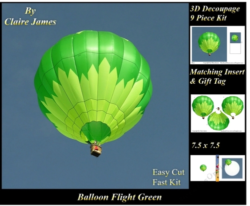 Hot Air Balloons - Balloon Flight Green - 3D Decoupage + Insert & Tag