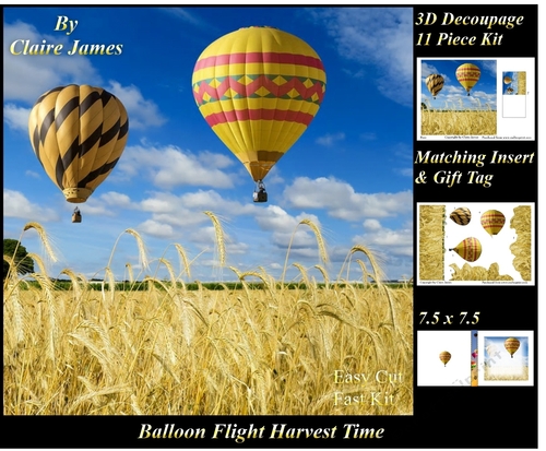 Hot Air Balloons - Balloon Flight Harvest Time - 3D Decoupage + Insert & Tag