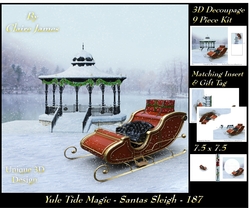 Yule Tide Magic - Santas Sleigh 187 - 3D Decoupage + Insert & Tag