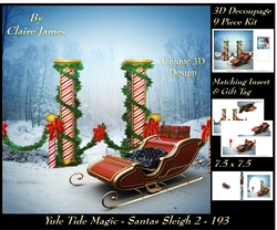 Yule Tide Magic - Santas Sleigh 2 193 - 3D Decoupage + Insert & Tag