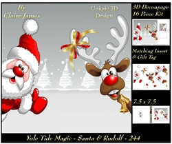 Yule Tide Magic 244 - Santa & Rudolph - 3D Decoupage + Insert & Tag