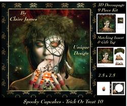 Spooky Cupcakes - Trick or Treat 10 - Special 3D Decoupage + Insert & Tag