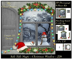 Yule Tide Magic 226 - Christmas Window - 3D Decoupage + Insert & Tag